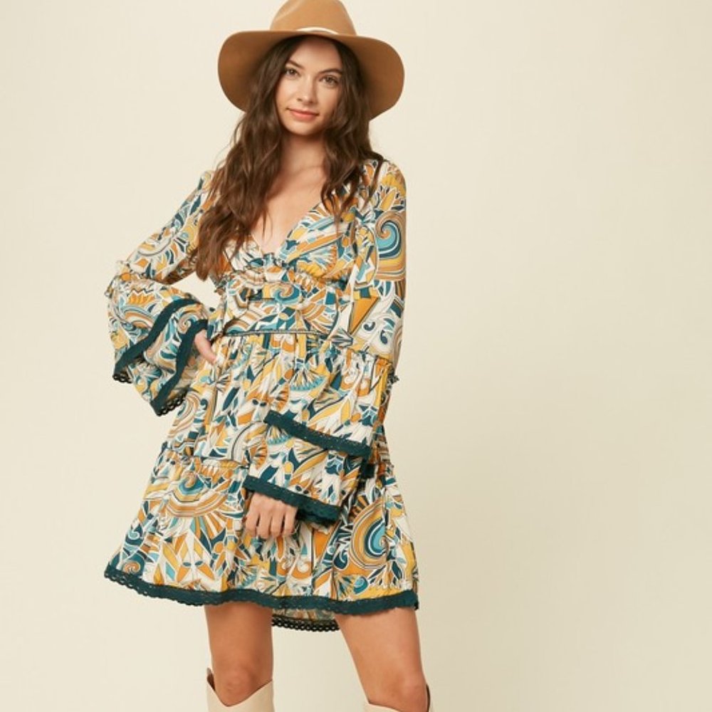 Printed Layered V-Neck Dress